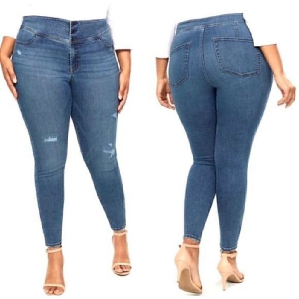 Lane Bryant Jeggings High-Rise Flex Magic Waistband Distressed Denim Jeans 26